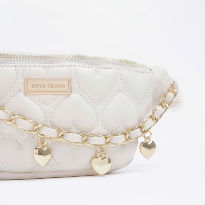 Girls cream quilted Chain Bum Bag