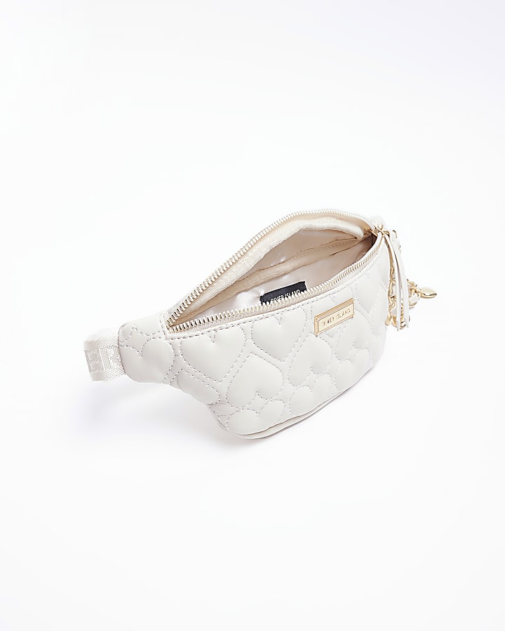 Girls cream quilted Chain Bum Bag