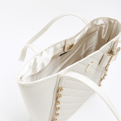 Girls cream quilted chain detail shopper bag | River Island