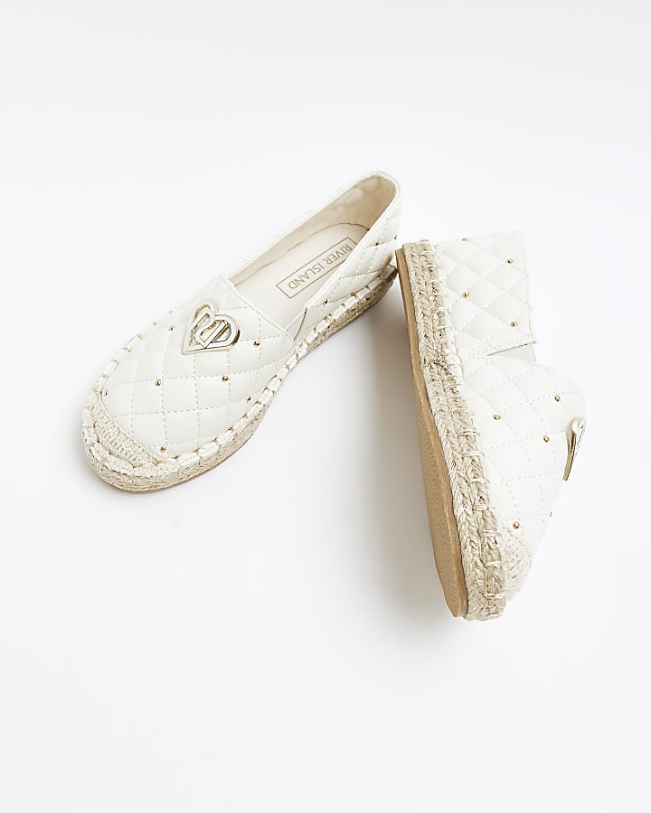 Girls cream quilted espadrille shoes