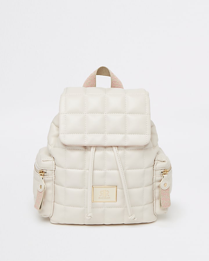 Girls cream quilted faux leather backpack