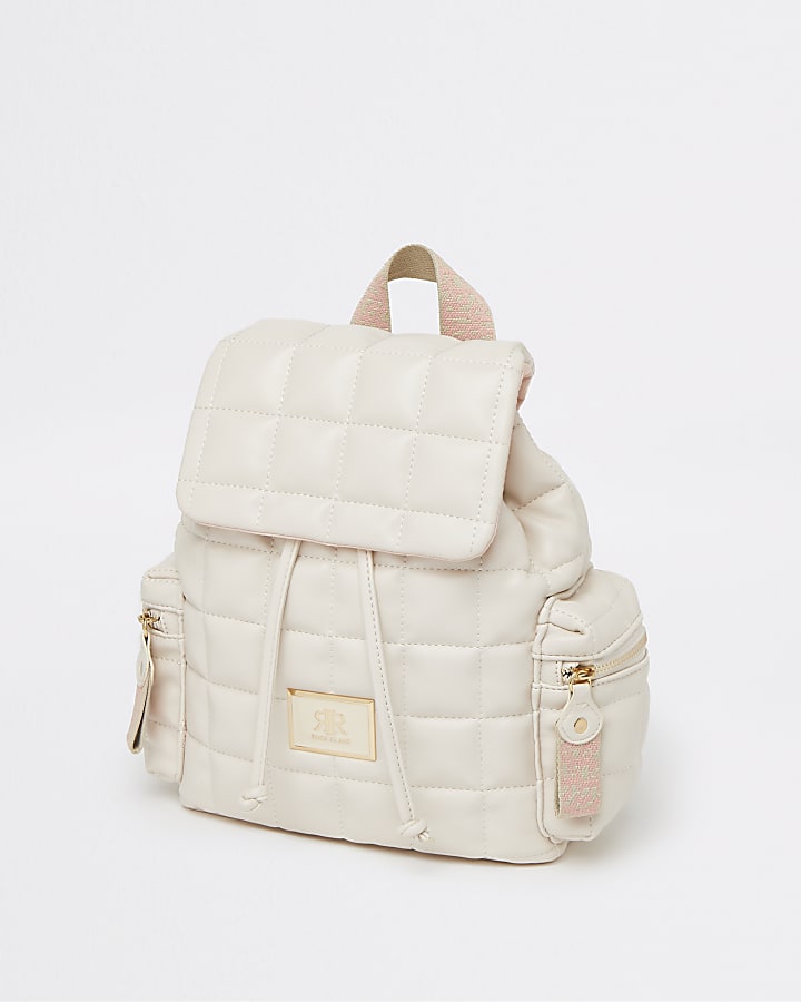 Girls cream quilted faux leather backpack