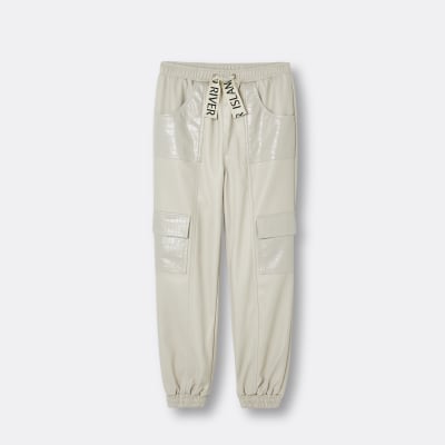 cream leather joggers zara