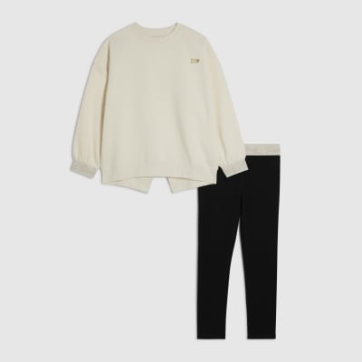 Girls Cream RI Split Back Sweatshirt Set