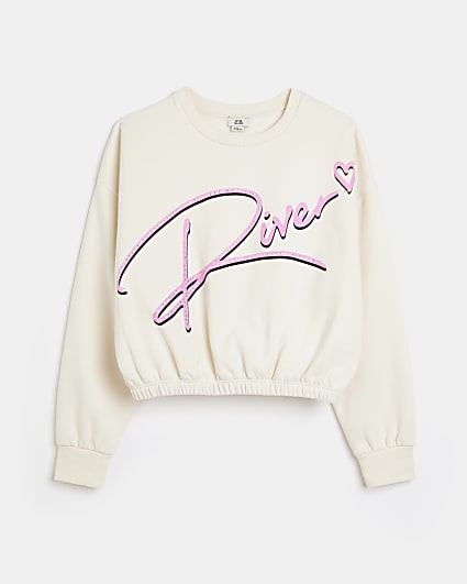Girls cream River embellished sweatshirt