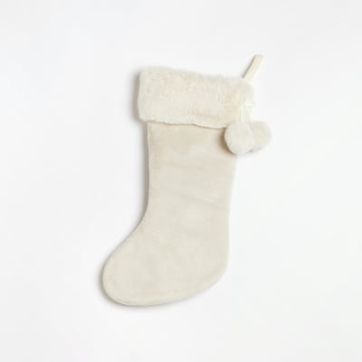 Girls Cream Sausage Dog faux fur Stocking River Island