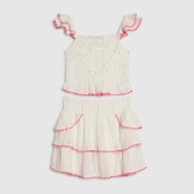 Girls Cream Shirred Beachwear Set