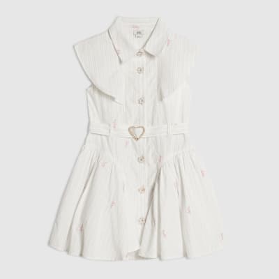 Girls Cream Stripe Belted Premium Shirt Dress