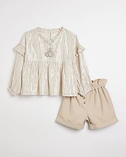 Girls Cream Stripe Blouse and Shorts Set