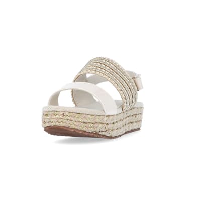 Girls cream studded flatform sandals River Island