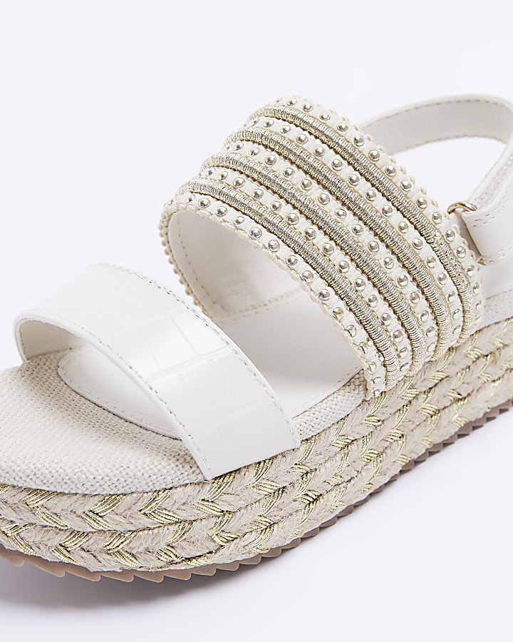 Girls cream studded flatform sandals