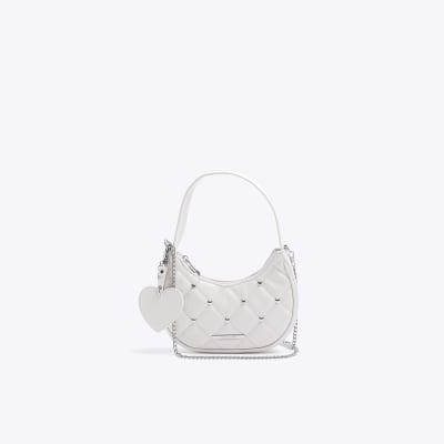 Girls Cream Studded Scoop Shoulder Bag