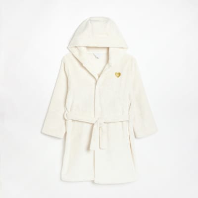 Girls cream Sweet Dreams Hooded Dressing Gown River Island