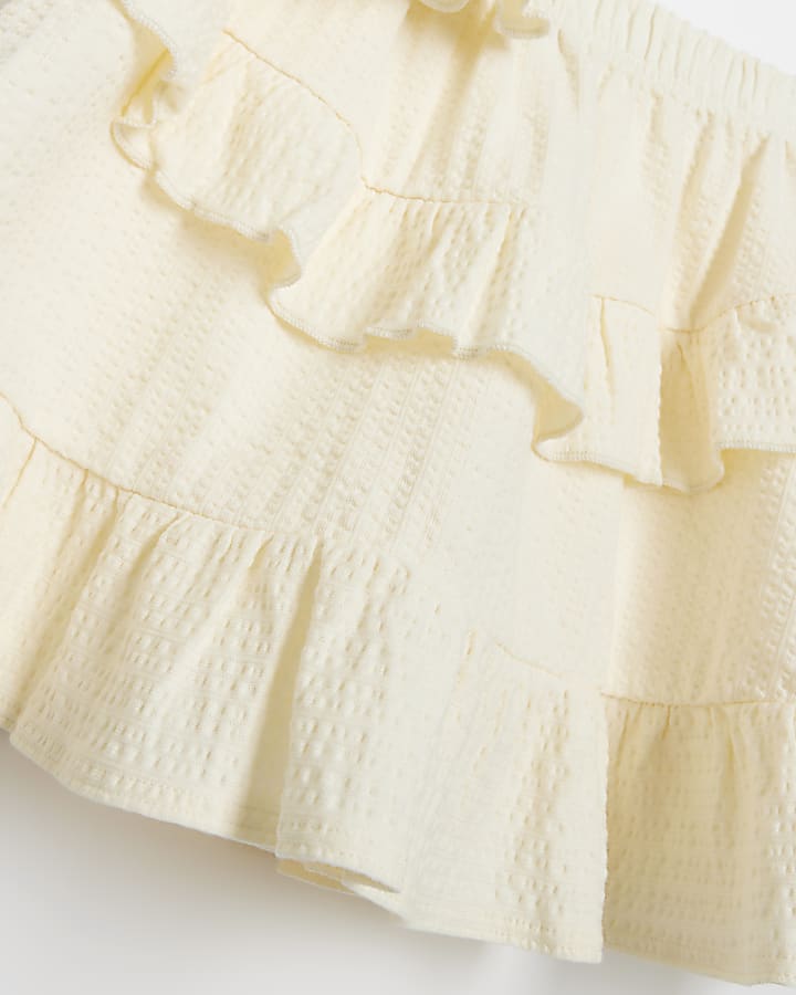 Girls cream textured frill top and skirt set