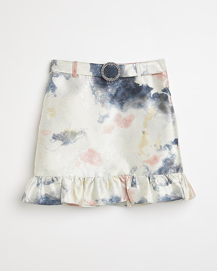 Girls cream tie dye jacquard skirt