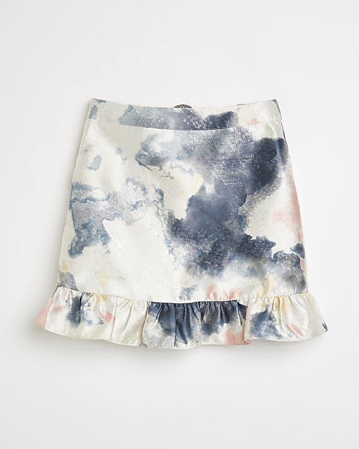 Girls cream tie dye jacquard skirt