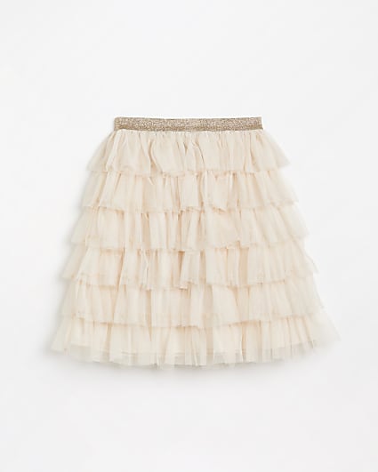 Girls cream tiered tutu skirt