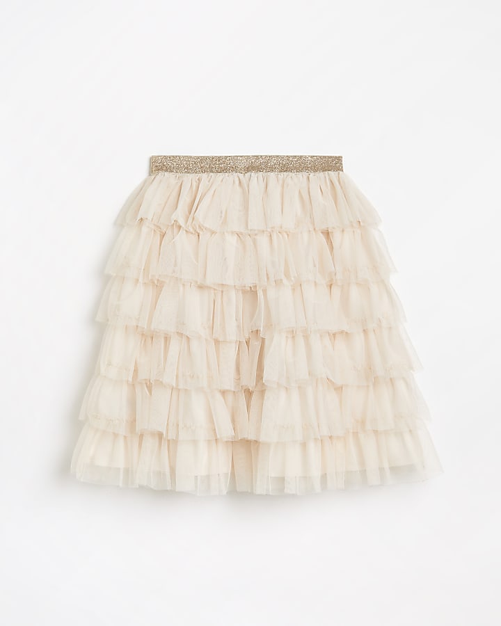 Girls cream tiered tutu skirt