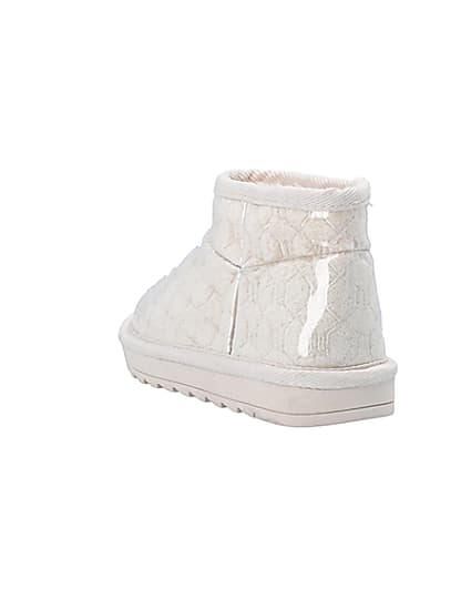 360 degree animation of product Girls Cream Vinyl Faux Fur Lined Ankle Boots frame-7