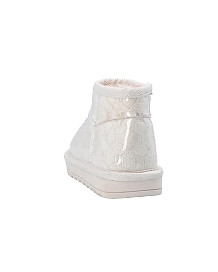 360 degree animation of product Girls Cream Vinyl Faux Fur Lined Ankle Boots frame-8