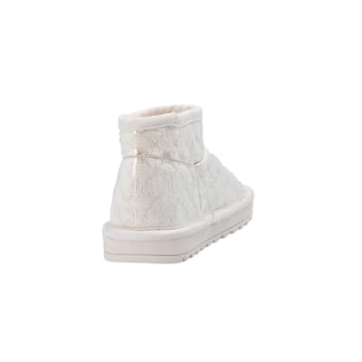360 degree animation of product Girls Cream Vinyl Faux Fur Lined Ankle Boots frame-10