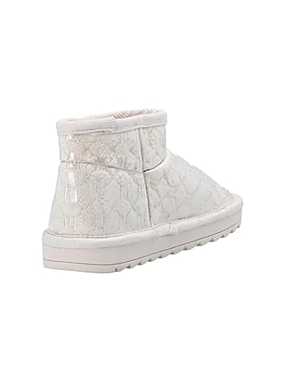 360 degree animation of product Girls Cream Vinyl Faux Fur Lined Ankle Boots frame-11