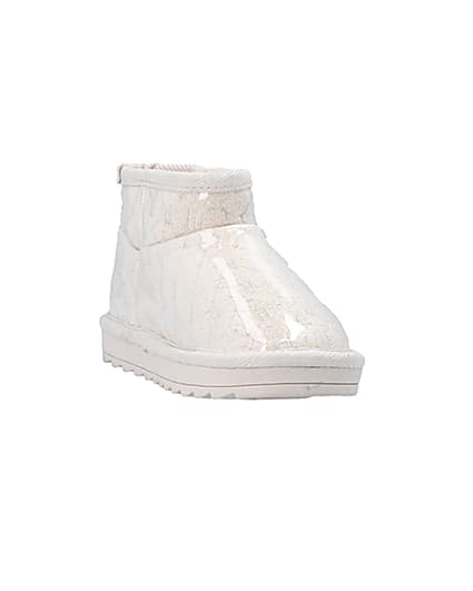 360 degree animation of product Girls Cream Vinyl Faux Fur Lined Ankle Boots frame-19