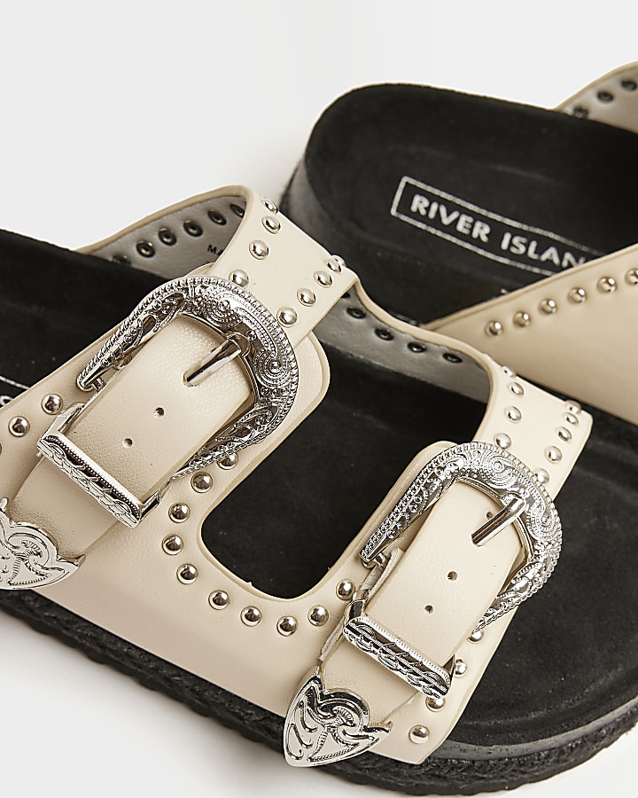 Girls cream western buckle sandals