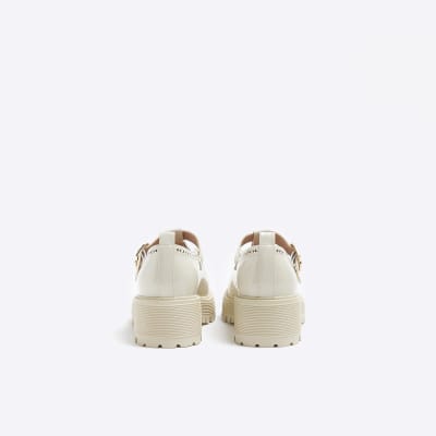 Girls cream wide fit mary jane heeled shoes