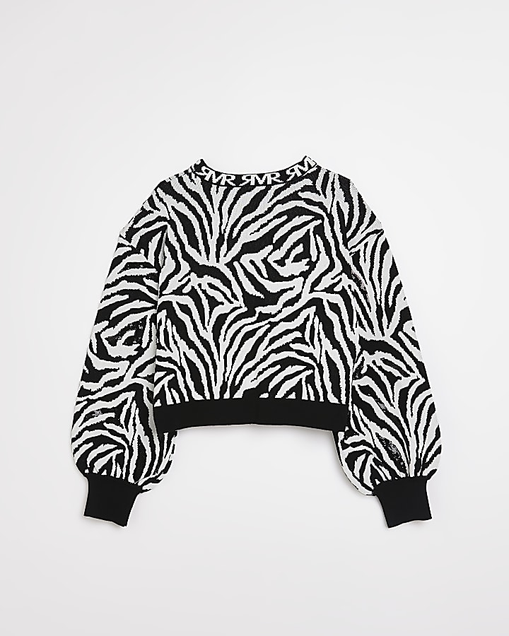 Girls cream zebra print jumper