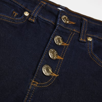 Girls Denim Button Up Wide Leg Jeans