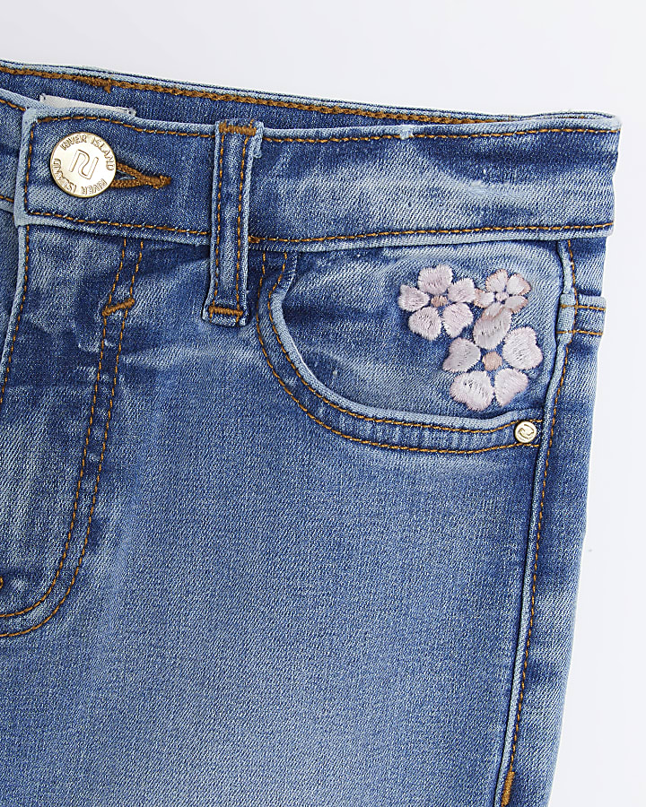 Girls Denim Floral Embroidered Flared Jeans