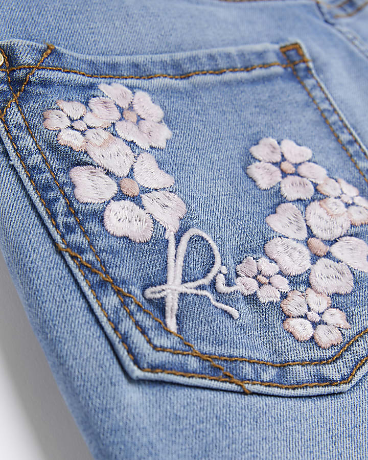 Girls Denim Floral Embroidered Flared Jeans