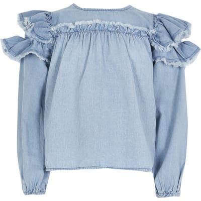 denim frill blouse