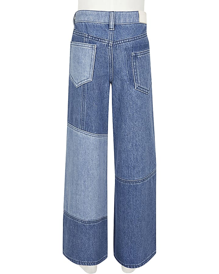 Girls denim patch wide leg jeans
