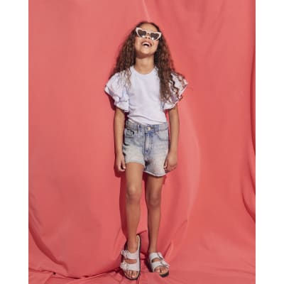 Girls diamante denim shorts | River Island