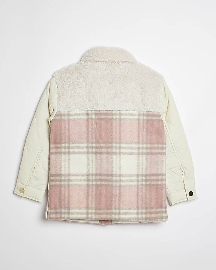 Girls Ecru Borg Check Quilted Shacket