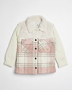 Girls Ecru Borg Check Quilted Shacket