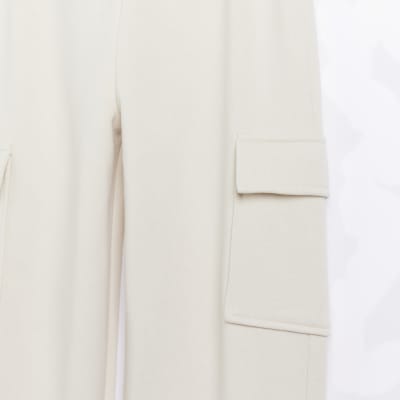 Girls Ecru Cargo Pocket Joggers