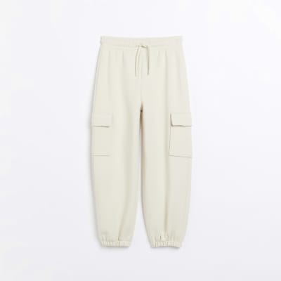 Girls Ecru Cargo Pocket Joggers
