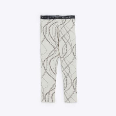 Girls Ecru Chain Print RI Waistband Leggings