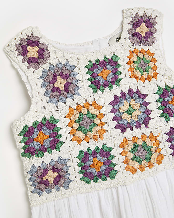 Girls ecru crochet summer dress