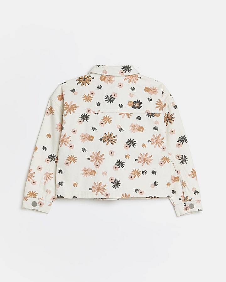 Girls ecru floral denim jacket