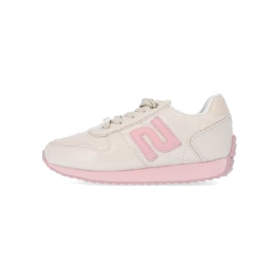 360 degree animation of product Girls ecru RI quilted runner trainers frame-3