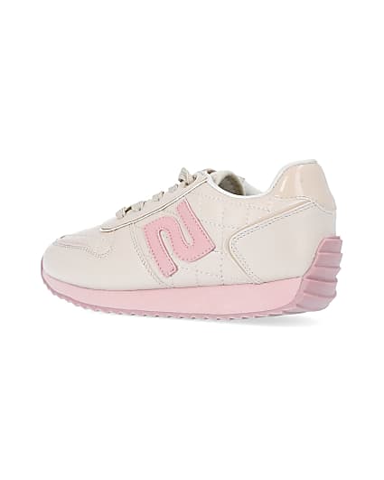 360 degree animation of product Girls ecru RI quilted runner trainers frame-5