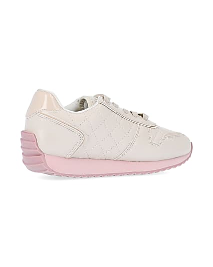 360 degree animation of product Girls ecru RI quilted runner trainers frame-13