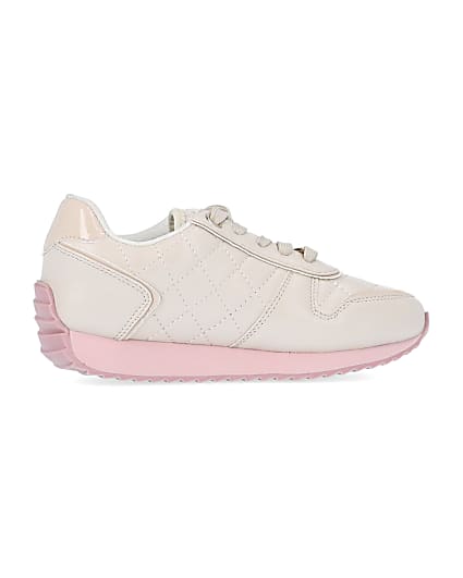 360 degree animation of product Girls ecru RI quilted runner trainers frame-14