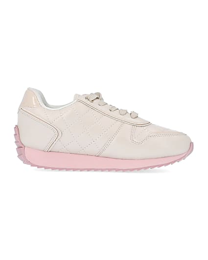 360 degree animation of product Girls ecru RI quilted runner trainers frame-15