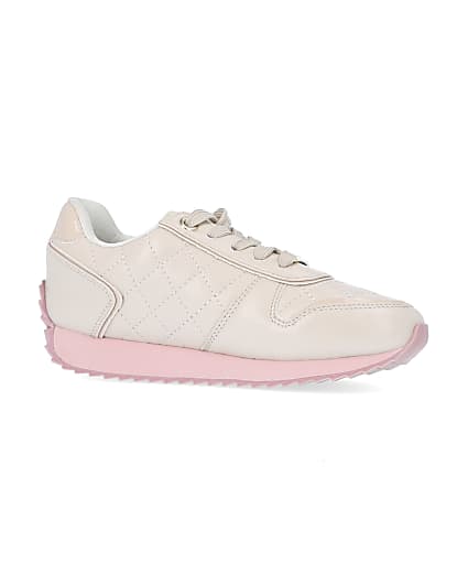 360 degree animation of product Girls ecru RI quilted runner trainers frame-16