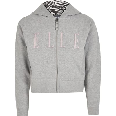 cropped grey zip up hoodie